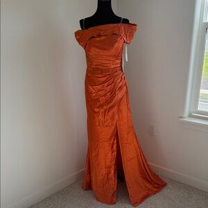 Strapless Orange Satin Evening Gown